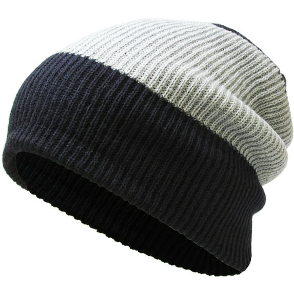 Tri-Tone Slouch Beanie Snug Baggy Fit Skull Cap Winter Hat Ski