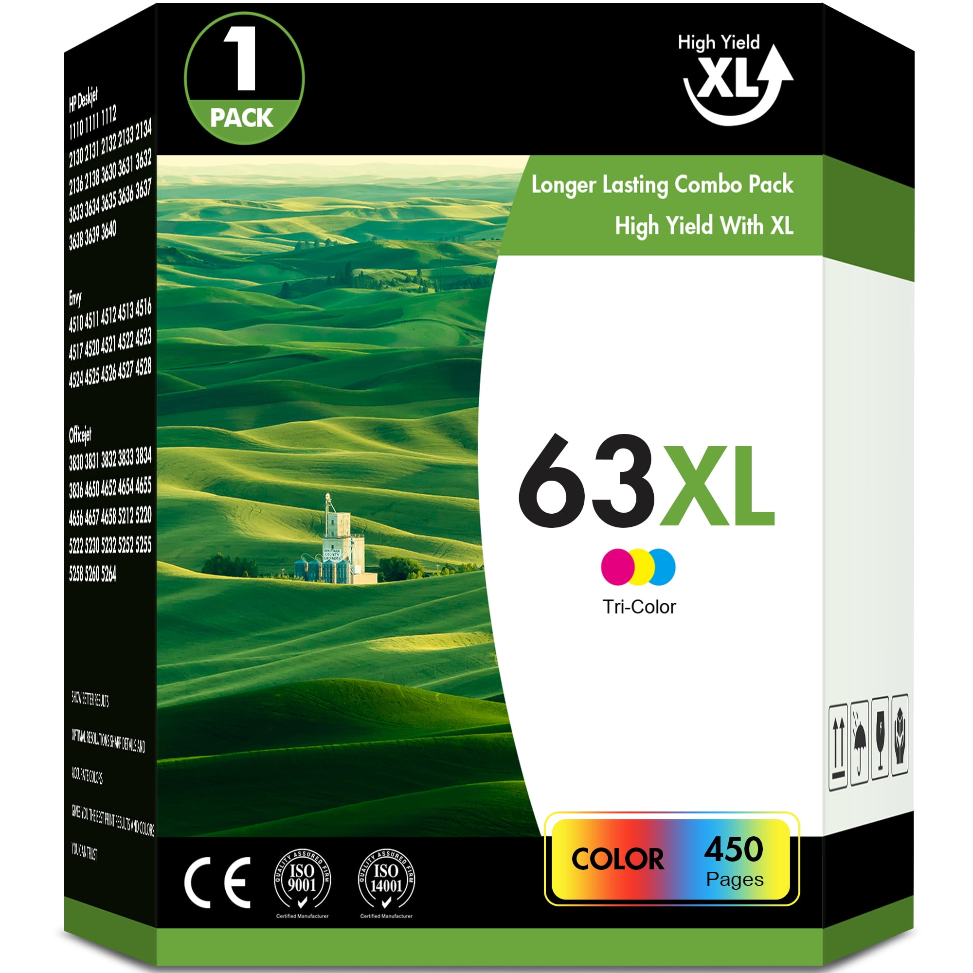 63XL Ink Cartridges Compatible For HP 63 63XL Black And Color For Envy 4510 4520 OfficeJet 4650 4655 3830 5255 5258 Deskjet 3630 3632 1112 2132 2130 HP63XL ( 3 Pack, 2 X Black, Tri-color - View #5