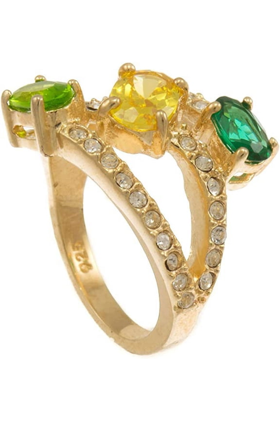Tri-color Bling Iced Gemstone Ladies Ring RL135
