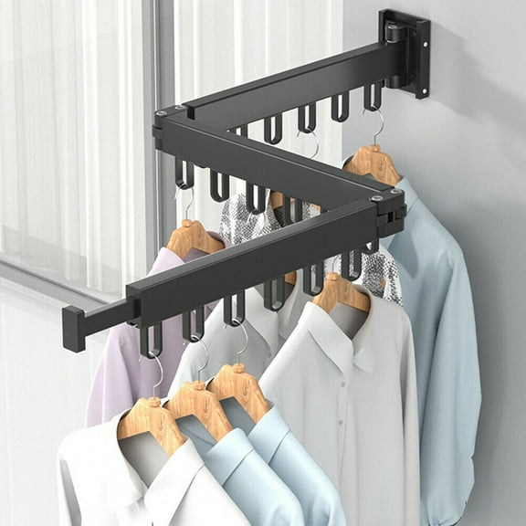 Tri-fold Clothes Drying Rack Clothes Hanger Drying Rack Rotating Holder Foldable Wall Mounted Shelf 44.9*2.6*3.5in