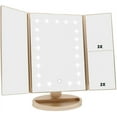 thumbnail image 1 of Tri-fold Lighted Vanity Makeup Mirror with 3x/2x/1x Magnification, 21Leds Light and Touch Screen,180 Degree Free Rotation Countertop Cosmetic Mirror,Travel Makeup Mirror (Gold), 1 of 6