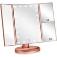 thumbnail image 1 of Tri-fold Lighted Vanity Makeup Mirror with 3x/2x Magnification,21 LEDs Light and Touch Screen,180 Degree Free Rotation Countertop Cosmetic Mirror,Travel (Rose Gold), 1 of 6