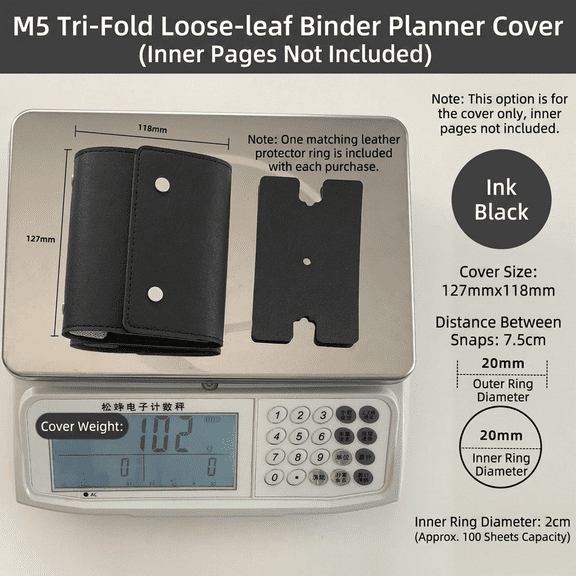 Tri-fold M5 PU Leather Loose-leaf Notebook Portable Detachable Refillable Binder for Business Office Journaling Note Taking