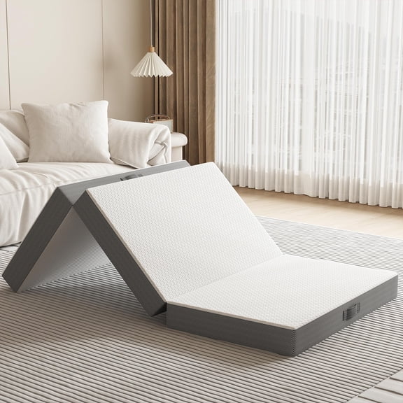 Tri-fold Memory Foam Mattress 4 Inch Folding With Washable Covers Reversible Design Foldable Topper For Travel&guests 75"*38"*4"