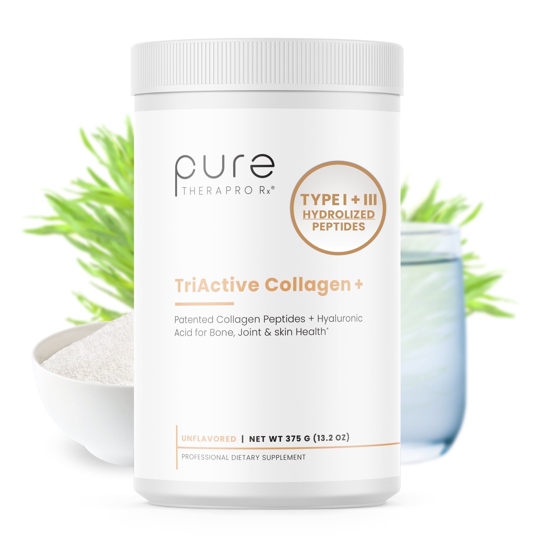TriActive Collagen + Hydrolyzed Collagen Protein Powder - Physician-Grade Collagen Supplement for Women & Men - With Hyaluronic Acid & Liposomal Vitamin C - Grass-Fed, Non-GMO, 30 Servings