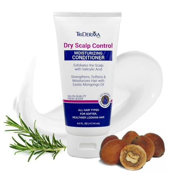 TriDerma Dry Scalp Control Deep Moisturizing Hair Conditioner, Salon Quality Dry Scalp Treatment with Salicylic Acid, Exfoliates, Softens, Moisturizes & Strengthens Hair with Exotic Mongongo Oil - 6oz