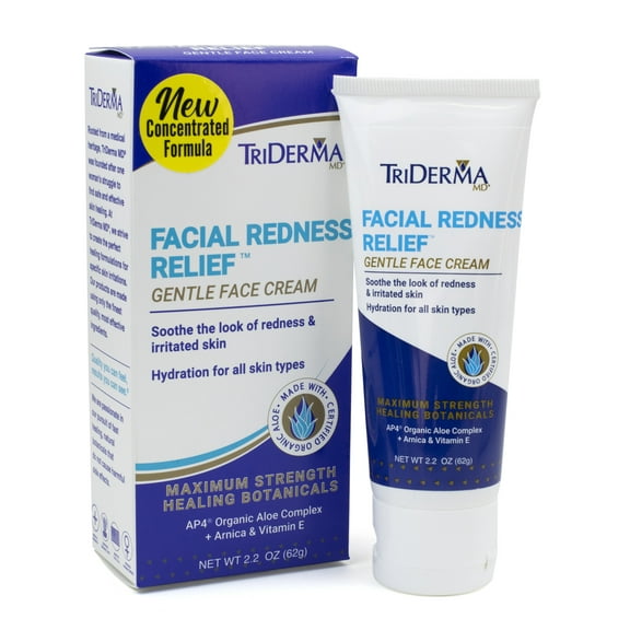 TriDerma Facial Redness Relief Cream Helps Calm Red, Irritated or Sensitive Skin and Rosacea Flare Ups, Fragrance Free 2.2 oz