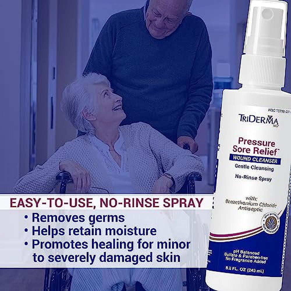 TriDerma MD Pressure Sore Relief Healing Cream & Wound Cleanser - FSA Eligible - Bed Sores, Ulcers, Pressure Sores and Wounds Bundle, (1) 4 oz Tube, (1) 8.2 oz Spray Bottle