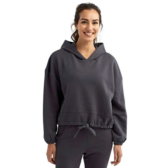 TriDri Women's Cropped Maria Hooded Sweatshirt, 60/40 Recycled Polyester Winter Long Fleece Pullover (Charcoal , S)
