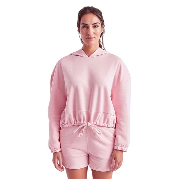 TriDri Women's Cropped Maria Hooded Sweatshirt, 60/40 Recycled Polyester Winter Long Fleece Pullover (Light Pink , S)