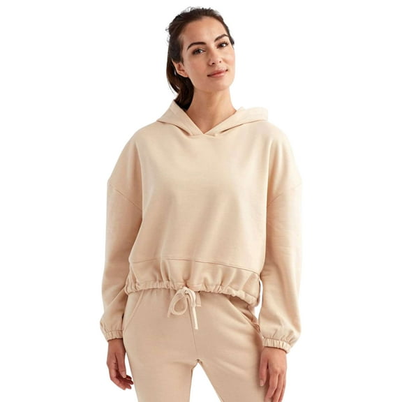 TriDri Women's Cropped Maria Hooded Sweatshirt, 60/40 Recycled Polyester Winter Long Fleece Pullover (Nude , XS)