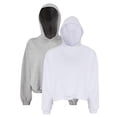 thumbnail image 1 of TriDri Women's Cropped Maria Hooded Sweatshirt, 60/40 Recycled Polyester Winter Long Fleece Pullover (White+Heather Grey 2 Pack, 2XL), 1 of 8