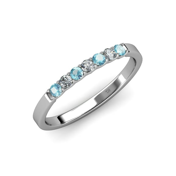 TriJewels 0.18 ctw Aquamarine and Lab Grown Diamond 7 Stone Wedding Band in 10K White Gold