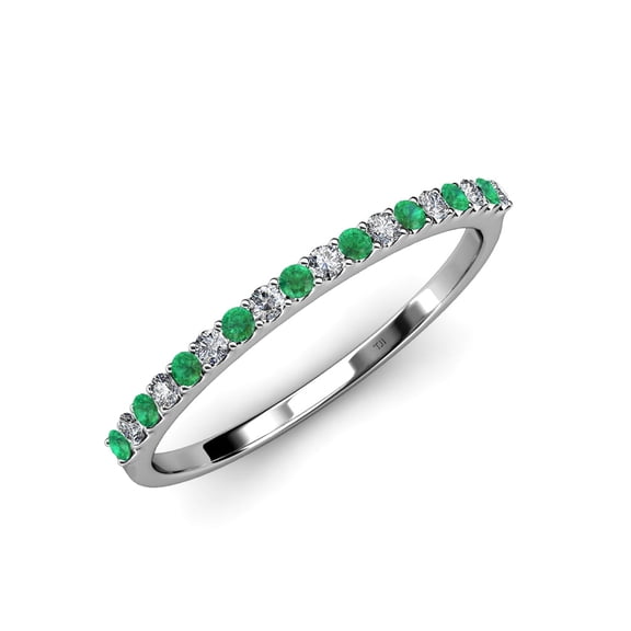 TriJewels 0.25 ctw Round Emerald and Lab Grown Diamond 18 Stone Wedding Band in 10K White Gold
