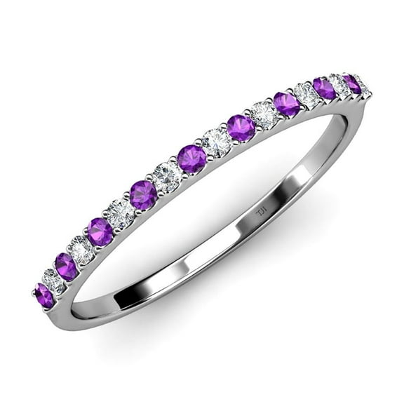 TriJewels 0.26 ctw Round Amethyst and Lab Grown Diamond 18 Stone Wedding Band in 10K Gold