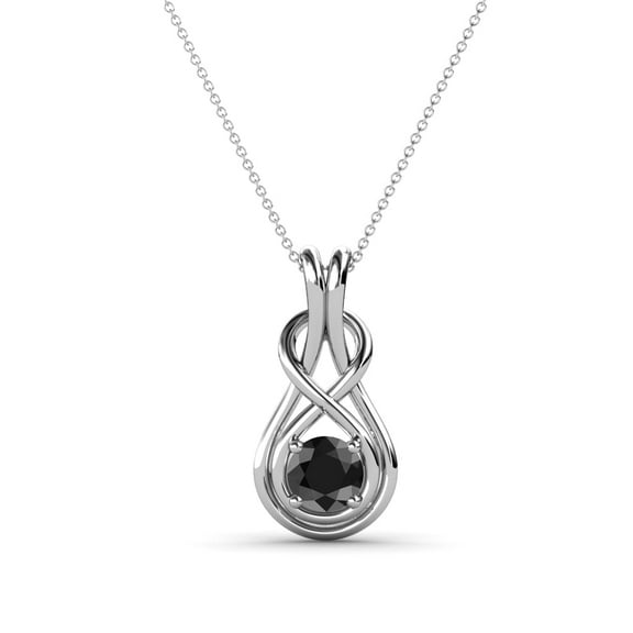 TriJewels 0.27 ct Round Black Diamond (4.00 mm) Solitaire Infinity Love Knot Pendant Necklace in 10K Gold
