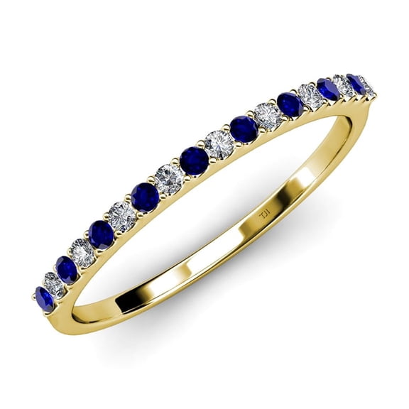TriJewels 0.28 ctw Round Blue Sapphire and Lab Grown Diamond (1.50 mm) 18 Stone Wedding Band in 10K Yellow Gold
