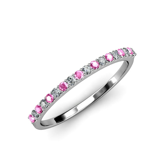 TriJewels 0.28 ctw Round Pink Sapphire and Lab Grown Diamond 18 Stone Wedding Band in 10K Gold