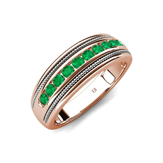 TriJewels 0.35 ctw Round Emerald Two Toned and High Polished Edges Men Wedding Band (8 mm) in 10K Rose Gold