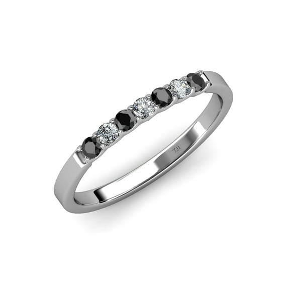 TriJewels 0.36 ctw Black Diamond and White Lab Grown Diamond 7 Stone Wedding Band in 10K White Gold