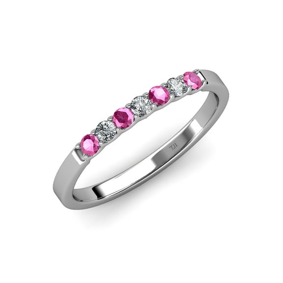TriJewels 0.36 ctw Pink Sapphire and Lab Grown Diamond 7 Stone Wedding Band in 10K Gold