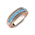 thumbnail image 1 of TriJewels 0.45 ctw Round Blue Topaz Two Toned and High Polished Edges Men Wedding Band (8 mm) in 10K Rose Gold, 1 of 6