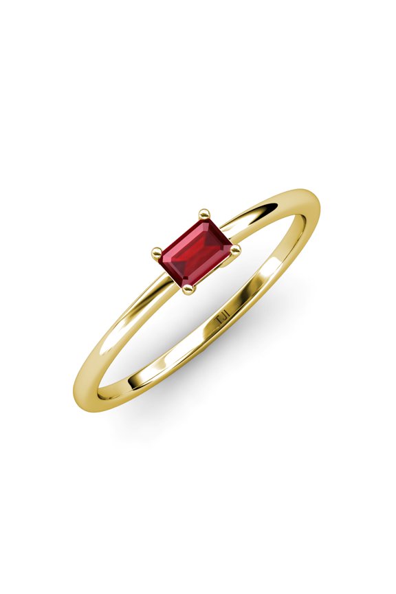 0.60 ct Emerald Cut (6 x 4 mm) Ruby East West Solitaire Engagement Ring in 10K Yellow Gold