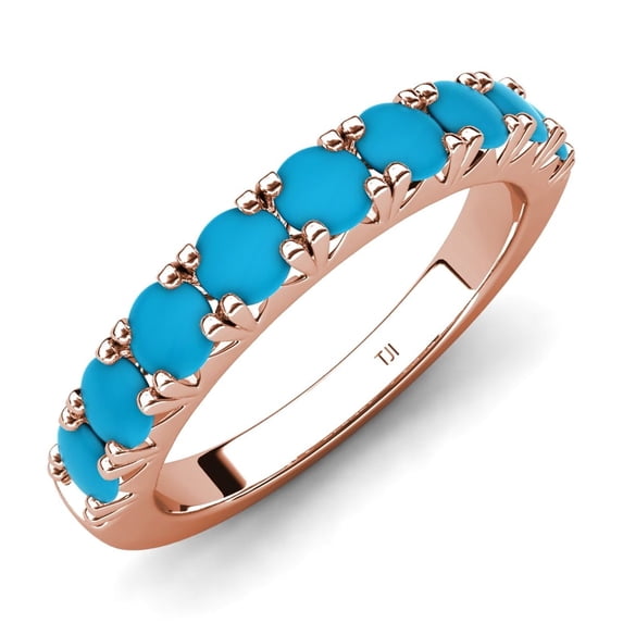 TriJewels 0.63 ctw Turquoise (3.00 mm) 9 Stone Wedding Band in 10K Rose Gold