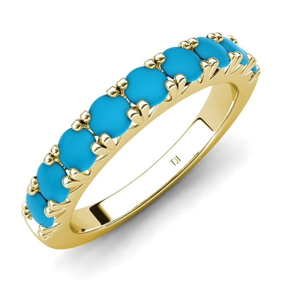 TriJewels 0.63 ctw Turquoise (3.00 mm) 9 Stone Wedding Band in 10K Yellow Gold