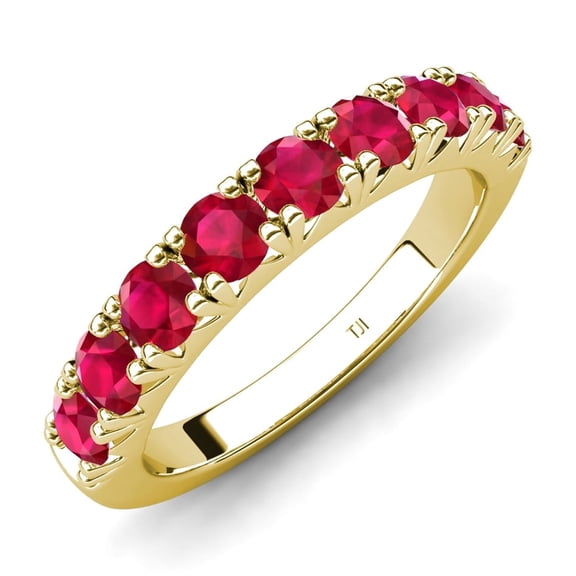 TriJewels 0.90 ctw Ruby (3.00 mm) 9 Stone Wedding Band in 10K Yellow Gold