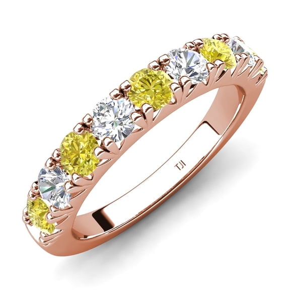 TriJewels 0.90 ctw Yellow Diamond and Lab Grown Diamond (3.00 mm) 9 Stone Wedding Band in 10K Rose Gold