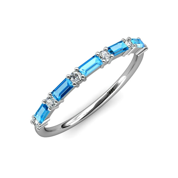 TriJewels 1.00 ctw Baguette Blue Topaz and Round Lab Grown Diamond Wedding Band in 14K White Gold