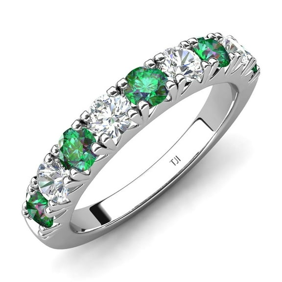 TriJewels 1.00 ctw Created Alexandrite and Lab Grown Diamond (3.00 mm) 9 Stone Wedding Band in 10K Gold