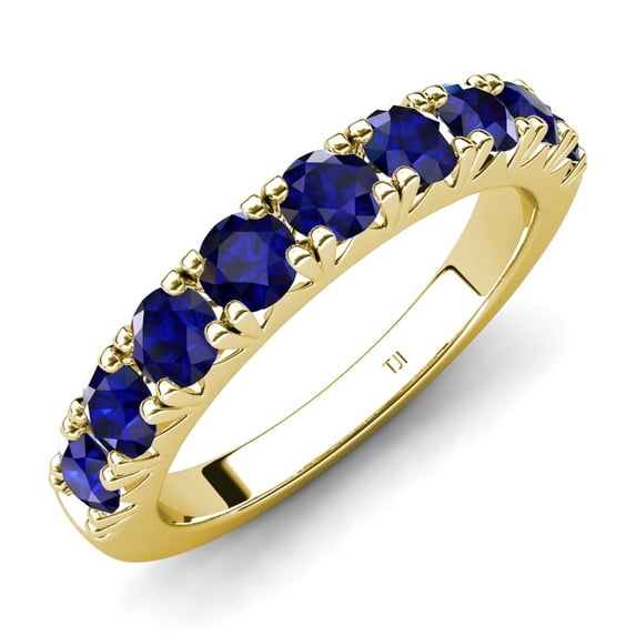 TriJewels 1.08 ctw Blue Sapphire (3.00 mm) 9 Stone Wedding Band in 10K Yellow Gold