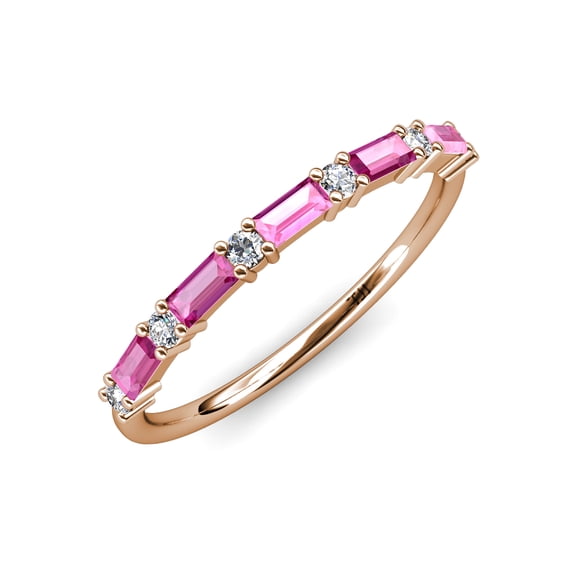 TriJewels 1.20 ctw Baguette Pink Sapphire and Round Lab Grown Diamond Wedding Band in 14K Rose Gold