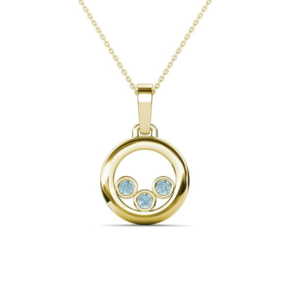 TriJewels Aquamarine Open Circle Women Three Stone Pendant Necklace in 10K Yellow Gold