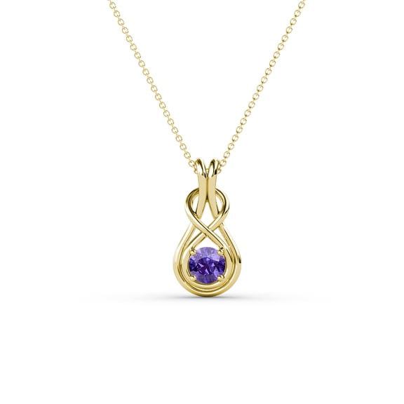 TriJewels Round Iolite Solitaire Infinity Love Knot Pendant Necklace in 10K Yellow Gold