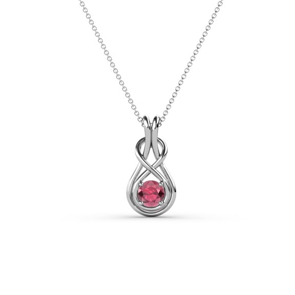 TriJewels Round Rhodolite Garnet Solitaire Infinity Love Knot Pendant Necklace in 10K Gold