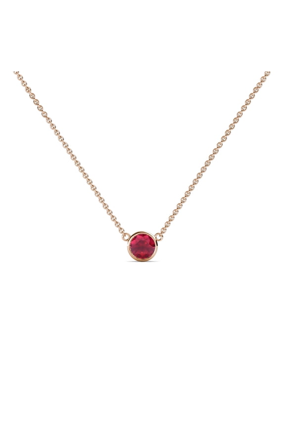 Round Ruby (3.00 mm) Bezel Set Solitaire Pendant in 10K Rose Gold