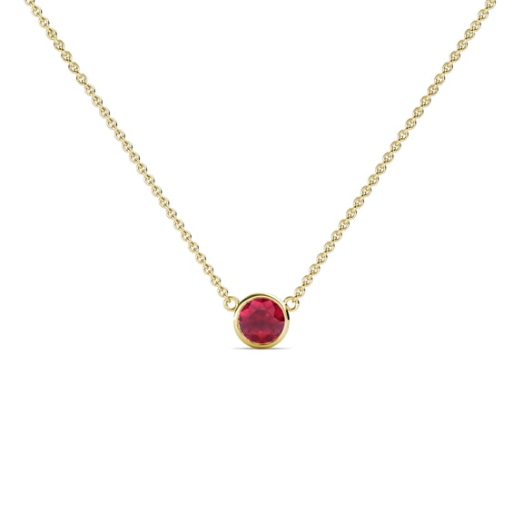 TriJewels Round Ruby (3.00 mm) Bezel Set Solitaire Pendant in 10K Yellow Gold
