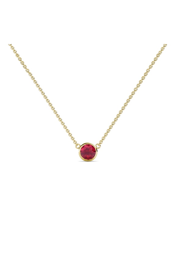 Round Ruby (3.00 mm) Bezel Set Solitaire Pendant in 10K Yellow Gold