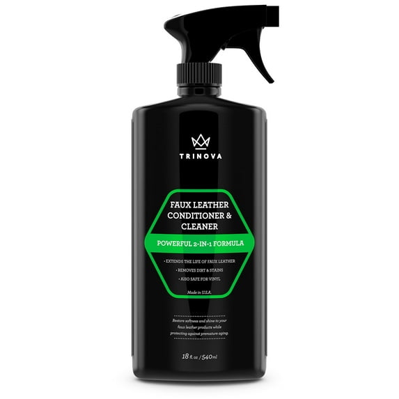 TriNova Leatherette Vinyl and Faux Leather Cleaner & Conditioner - Keep Seats, Jackets, Pleather, Handbags, Sofas, Couches, Shoes, Boots & More Looking New, 18 fl oz