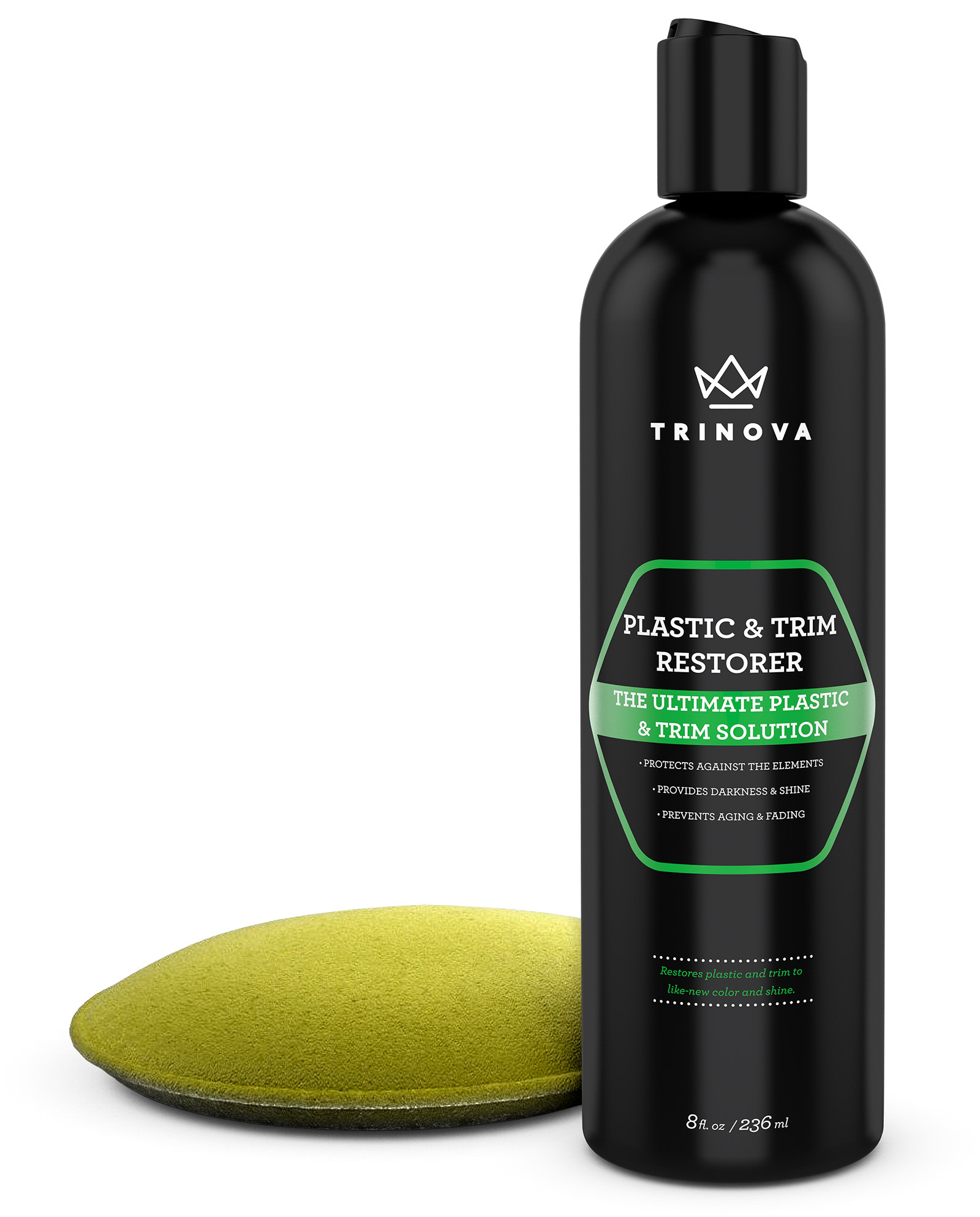 TriNova Plastic & Trim Restorer - Shines & Darkens Worn Out Plastic, Vinyl & Rubber Surfaces - Protects Cars & Motorcycles from Rain, Salt & Dirt - Prevent Fading - 8 OZ - image 1 of 11