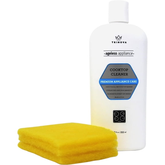 TriNova Premium Cooktop Cleaner and Scrubbing Pads. Best Cleaning Kit for Smooth Top Ranges & Stoves of Glass, Ceramic. Non-Abrasive and Scratch Free scouring sponges with Cream Formula