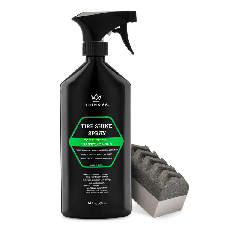 Trinova Tire Shine Spray - Automotive Clear Coat Dressing Keeps Tires Black with Rubber Protector - Prevents Fading & Yellowing 18 fl oz