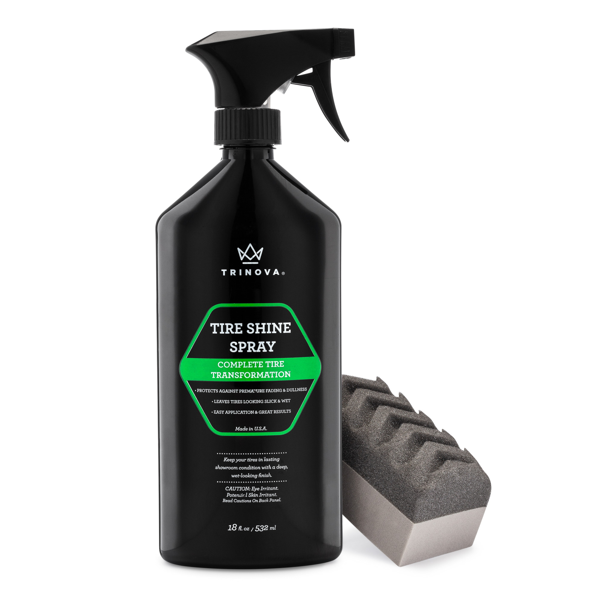 TriNova Tire Shine Spray No Wipe - Automotive Clear Coat Dressing for Wet & Slick Finish - Keeps Tires Black - with Rubber Protector - Prevents Fading & Yellowing - 18 OZ - image 1 of 11