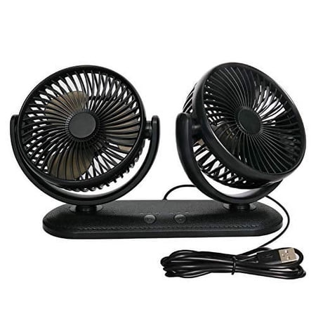TriPole Car Fan Portable Vehicle Fan Dual Head Electric Fan Vehicle Mounted USB Fan 300 Degree Rotation Auto Cooling Fan 3 Speed Strong Wind Desk Fan for Dashboard SUV RV Truck Sedan Home Office