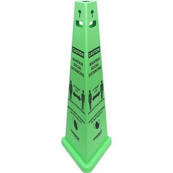 TriVu Social Distancing 3 Sided Safety Cone 3 / Carton - Caution Maintain Social Distancing, At Least 6 Ft Distance from Others, Masks Must Be Worn in this Facility Print/Message - 40" Height - Cone S