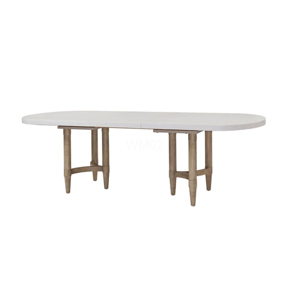 Triad Expandable Dining Table with 20" Leaf, Double Pedestal Base, Sand Finish