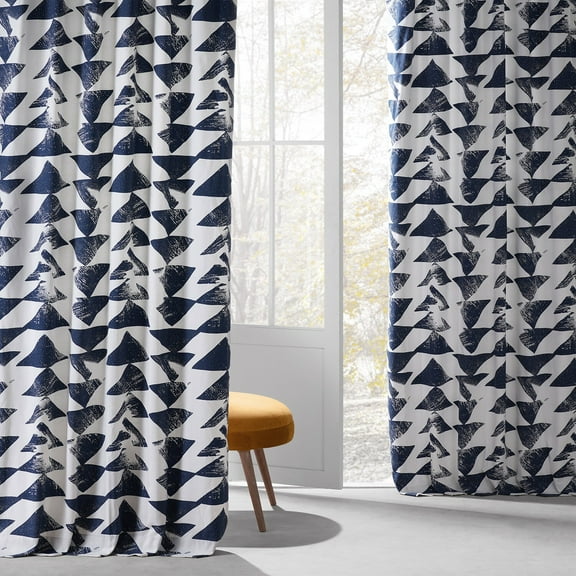 Triad Indigo Printed Cotton Twill Curtain (1 Panel), Triad Indigo, 50W X 120L